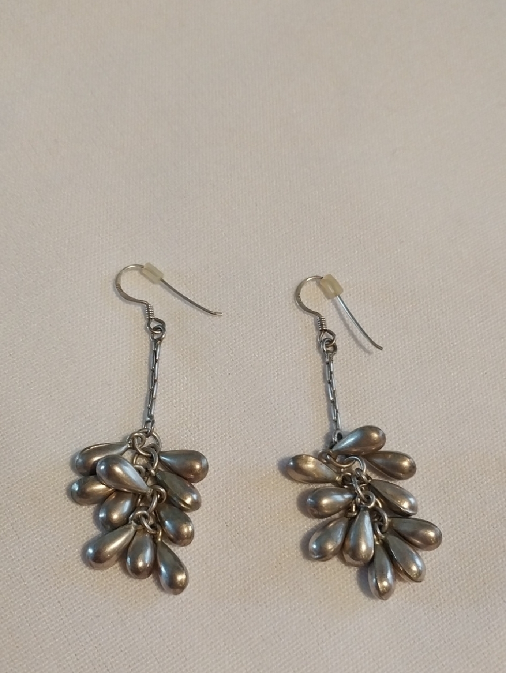 Vtg Sterling Silver Cascading Teardrop Cluster Dangle Earrings Boho Statement